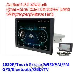 10inch 1Din Android 8.1 Car Stereo Radio GPS WiFi 3G/4G BT DAB Mirror Link OBD