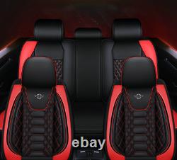 6D Luxury Breathable PU Leather Seat Covers Cushion Black Red Car SUV Full Set
