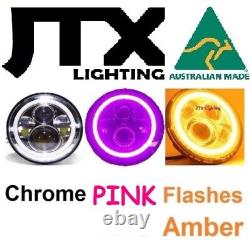 7 LED CHROME Headlights PINK flash Amber Ford Cortina Mk1 Mk2 Escort