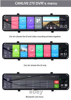 Android 8.1 Car DVR 12in Dual Lens Dash Cam Video Recorder With Front +Rear Camera