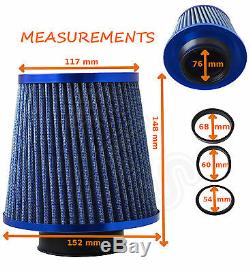 BLUE UNIVERSAL FREE FLOW PERFORMANCE AIR FILTER & ADAPTERS Ford 1