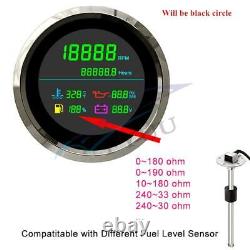 Black Circle+Black 6in1 Tacho Fuel Gauge Water Temp Oil Pressure Voltmeter 85mm