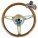 Classic Car 15 Riveted Light Wood Rim Steering Wheel With Boss Kit Chrome Horn