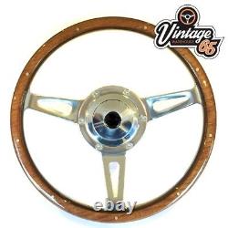 Classic Car 15 Riveted Light Wood Rim Steering Wheel With Boss Kit Chrome Horn