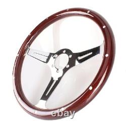 Nostalgia Style Car Wood Grain Slotted Steering Wheel 15in With 6 Hole Fixing