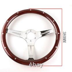 Nostalgia Style Car Wood Grain Slotted Steering Wheel 15in With 6 Hole Fixing