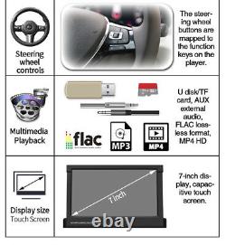 Retractable 7 Car Stereo Radio MP5 Player Carplay Bluetooth Single DIN Headunit