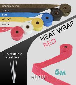UNIVERSAL CAR BIKE EXHAUST HEAT WRAP with ties -5 METRE RED 5M-RED-FRD1