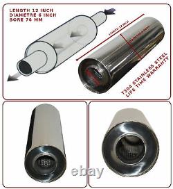 UNIVERSAL T304 STAINLESS STEEL EXHAUST PERFORMANCE SILENCER 12x6x 76MM- FRD1