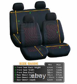 Universal 8 Piece Car Seat And Headrest Cover Set Black/red- Frd1