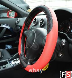 Universal Black & Red Steering Wheel Cover Faux Leather 37-39cm-9677-frd1