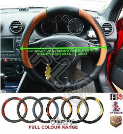 Universal Black/brown 37 To 39cm Faux Leather Steering Wheel Cover-frd1
