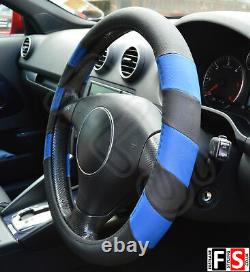Universal Faux Leather Steering Wheel Cover Black/blue 37-39 CM 1013-frd1