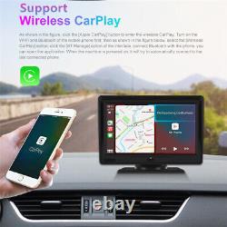 Autoradio 7 pouces avec Apple CarPlay, Android Auto, Bluetooth, lecteur MP5, AUX et caméra.