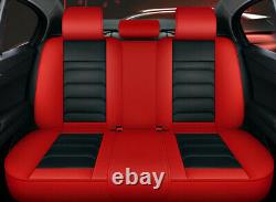 Deluxe Edition Full Seat Pu Siège D’auto En Cuir Couvre Coussins Noir/rouge +appuie-tête