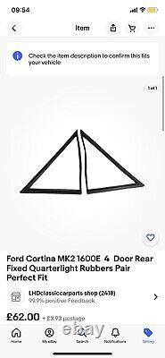 Ford Cortina Mk2 1600e Kit complet en caoutchouc inclut tout dans la description