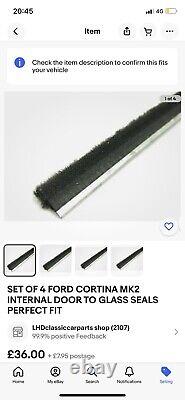 Kit de joint d'étanchéité intérieur et extérieur de la porte à vitre pour Ford Cortina MK2 4 portes