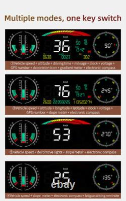 Voiture Hud Speedomètre Gps Slope Meter Inclinomètre Compass Overspeed Alarm Guage